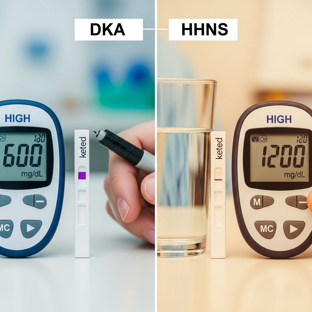 Explore the critical differences, warning signs, and treatments for two life-threatening diabetes complications: HHNS and DKA.