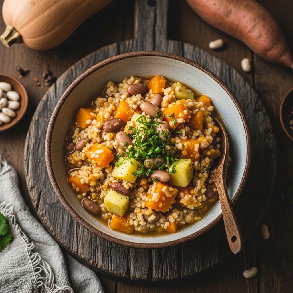 A comforting bowl blending seasonal harvest flavors with warmth and nourishing benefits.