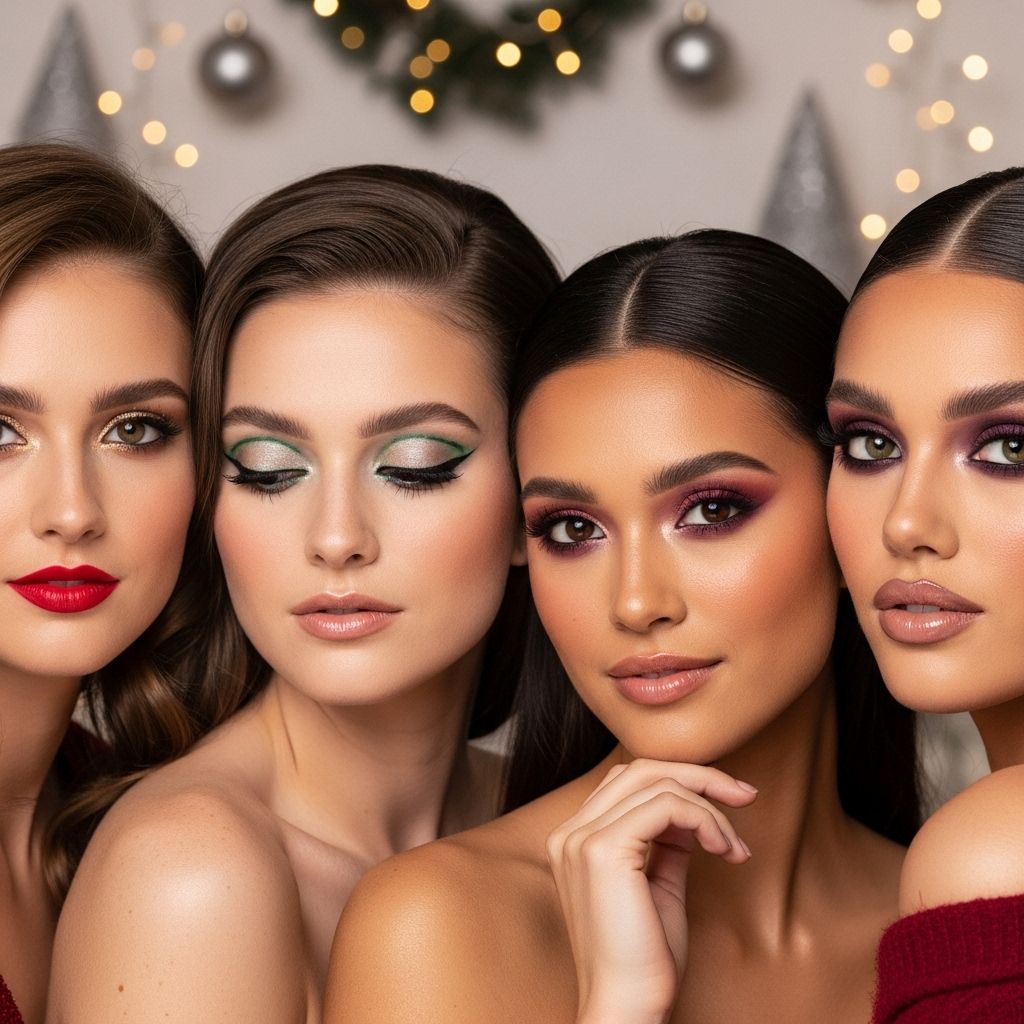 Sparkling shadows, bold lips, and glowy skin: holiday makeup looks and expert tips for every festive gathering.