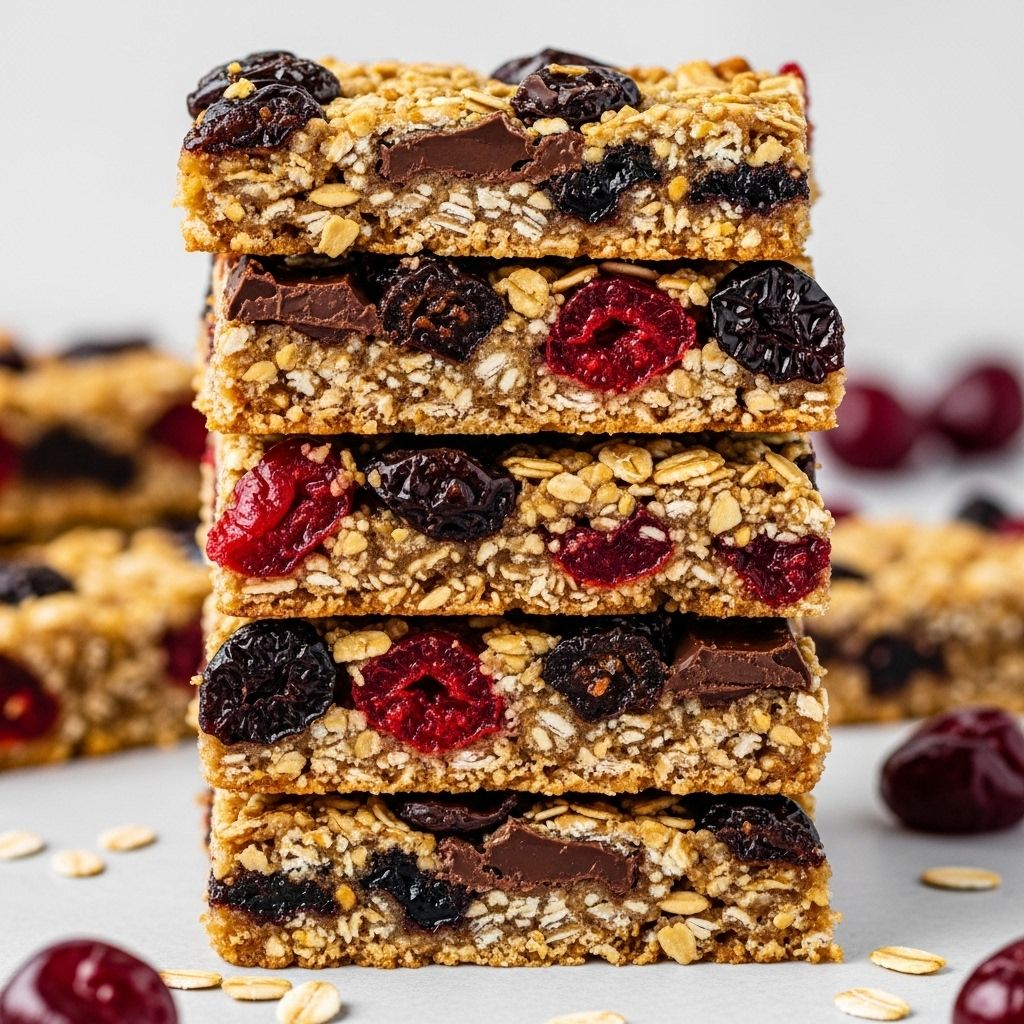 Indulge your cravings with nutritious, homemade cherry chocolate granola bars—balanced flavor with healthy benefits.