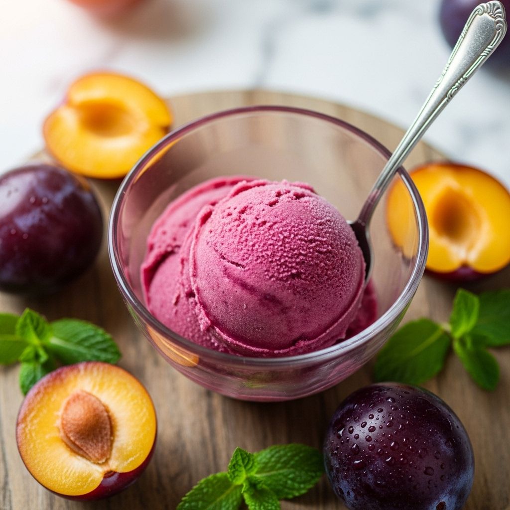 Roasted fruit and fragrant spices combine to create a vibrant, silky frozen delight.