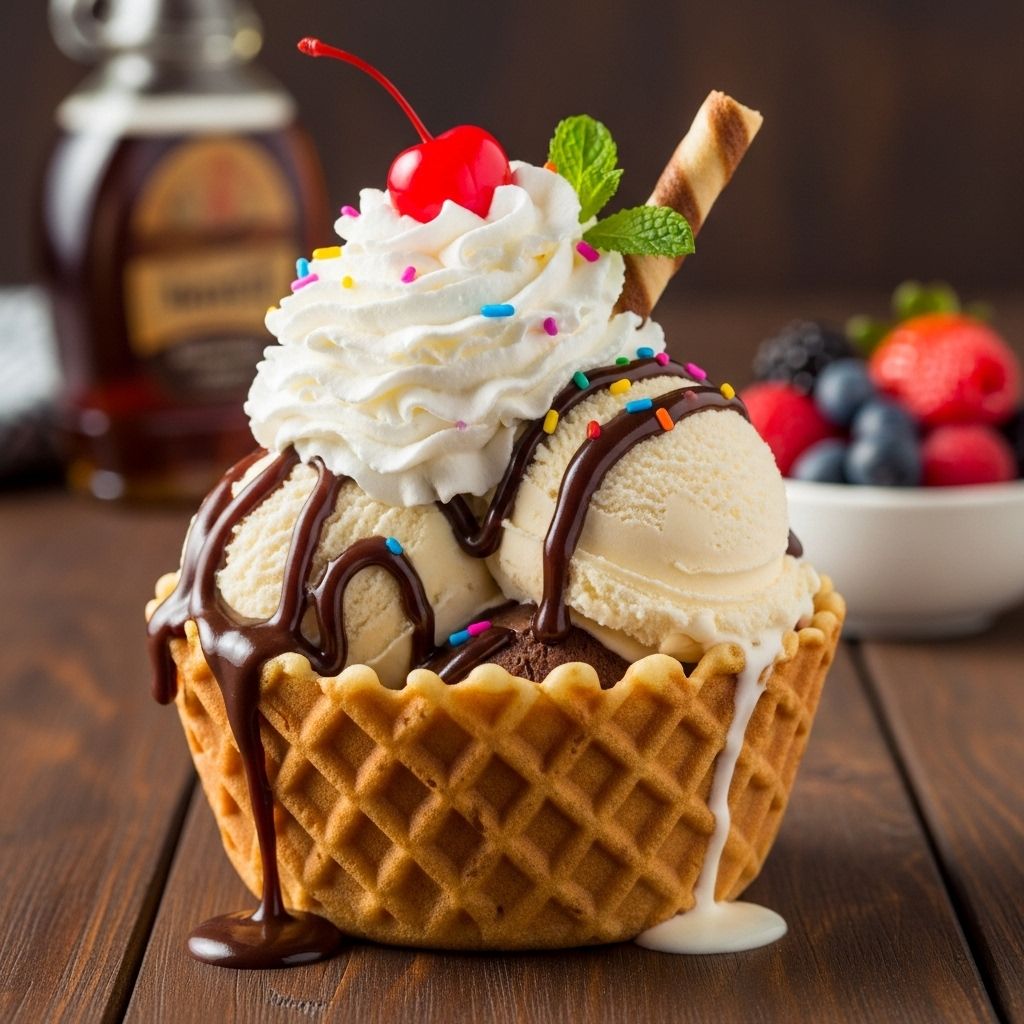 Crisp waffle shells, creamy butter pecan, and warm caramel come together in perfect harmony.