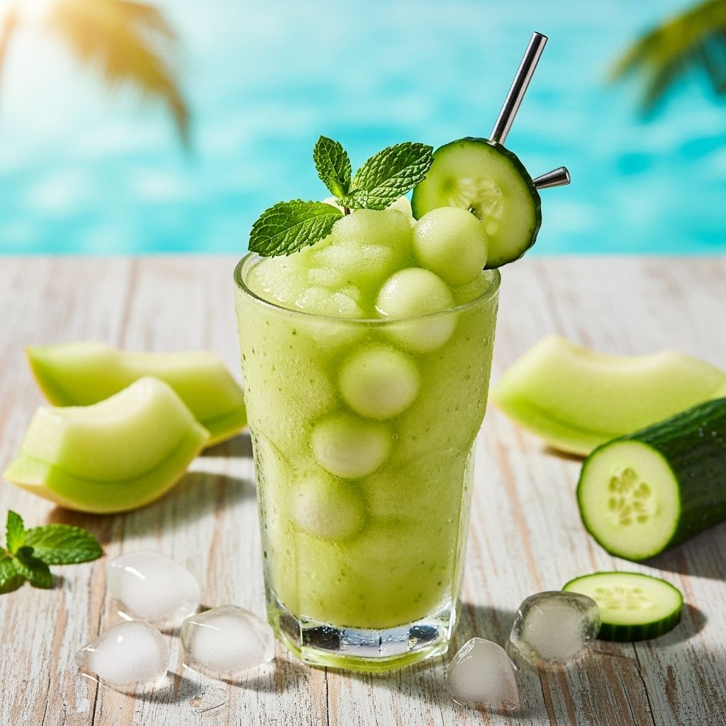Discover a hydrating, nutrient-packed slushie with honeydew, cucumber, and mint. Perfect for a hot summer day or an energizing snack.