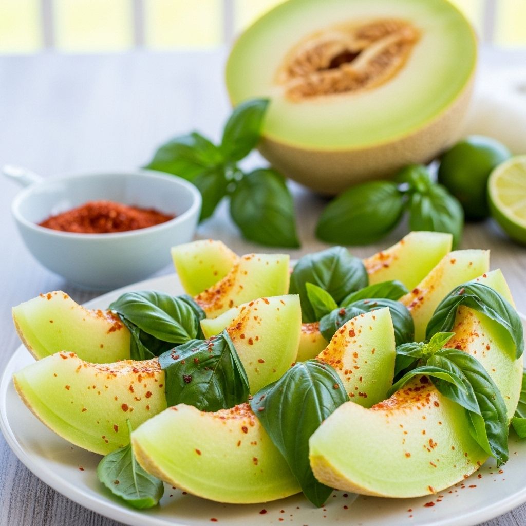 Elevate summer with this vibrant honeydew, Tajín, and basil dish: a nutritious, hydrating, and flavorful twist on fresh fruit salad.