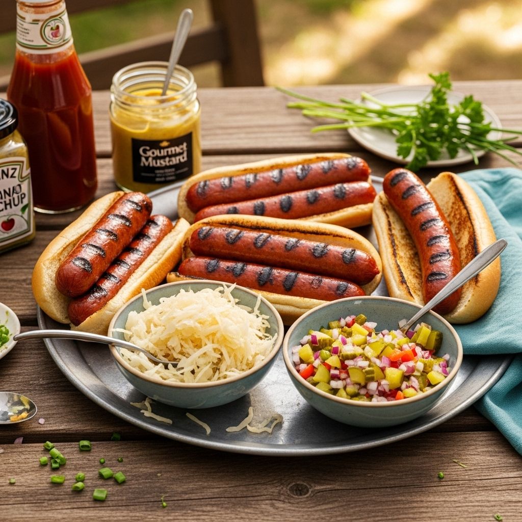 Combine smoky sausages with homemade pickled condiments for a backyard feast.