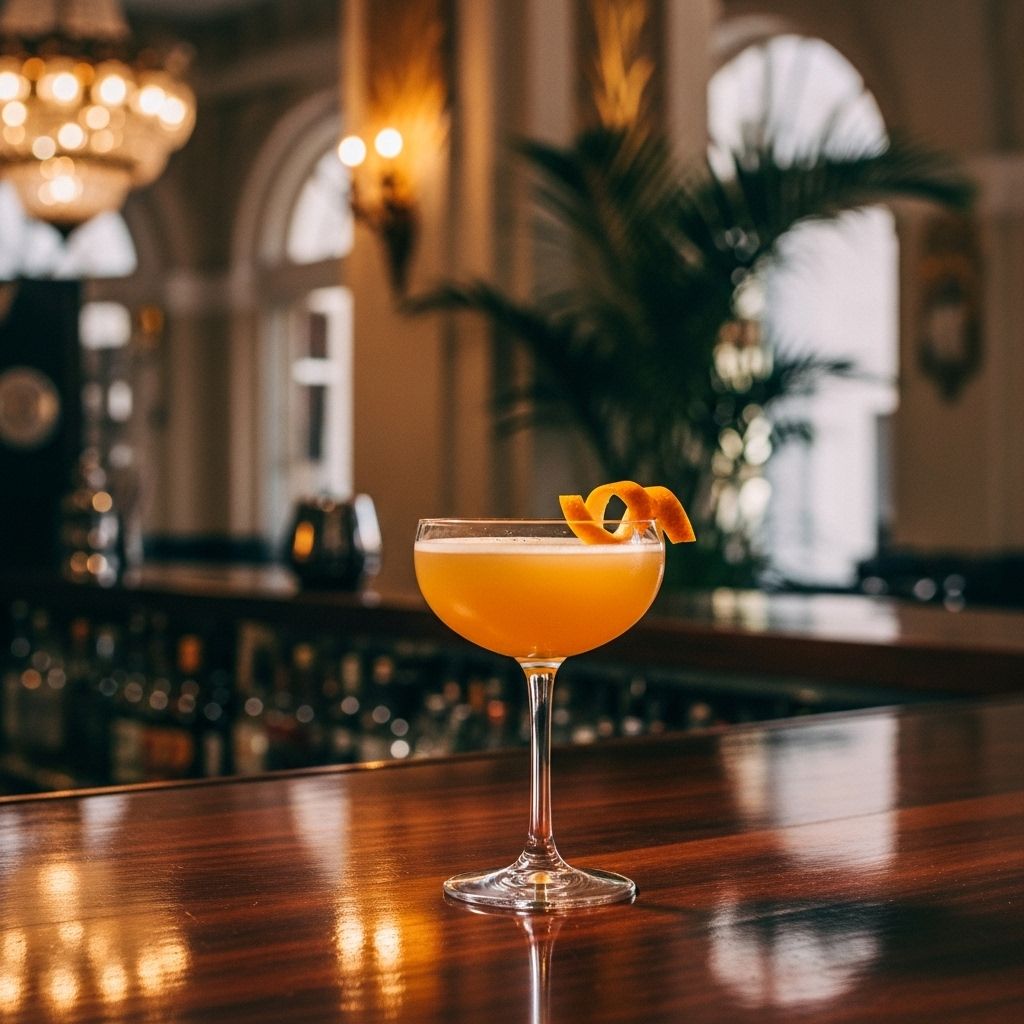 An effervescent blend of rum, pineapple, lime, and apricot evokes classic island nights.
