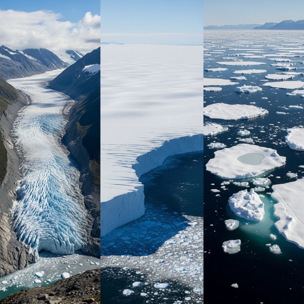Unraveling the distinct roles and impacts of glaciers, ice sheets, and sea ice amid Earth's changing climate.