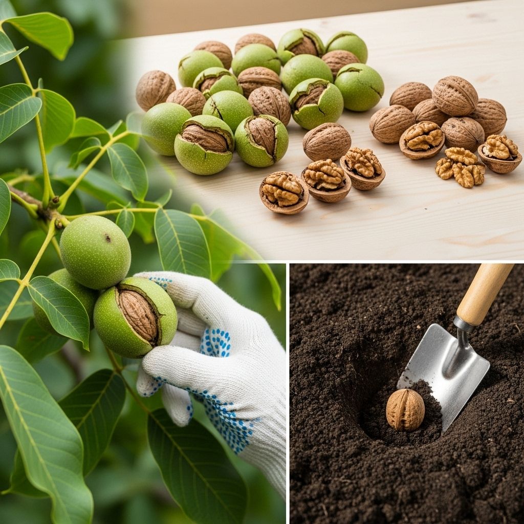 Everything you need to know to harvest, clean, cure, and plant walnuts for a healthy, thriving walnut tree.