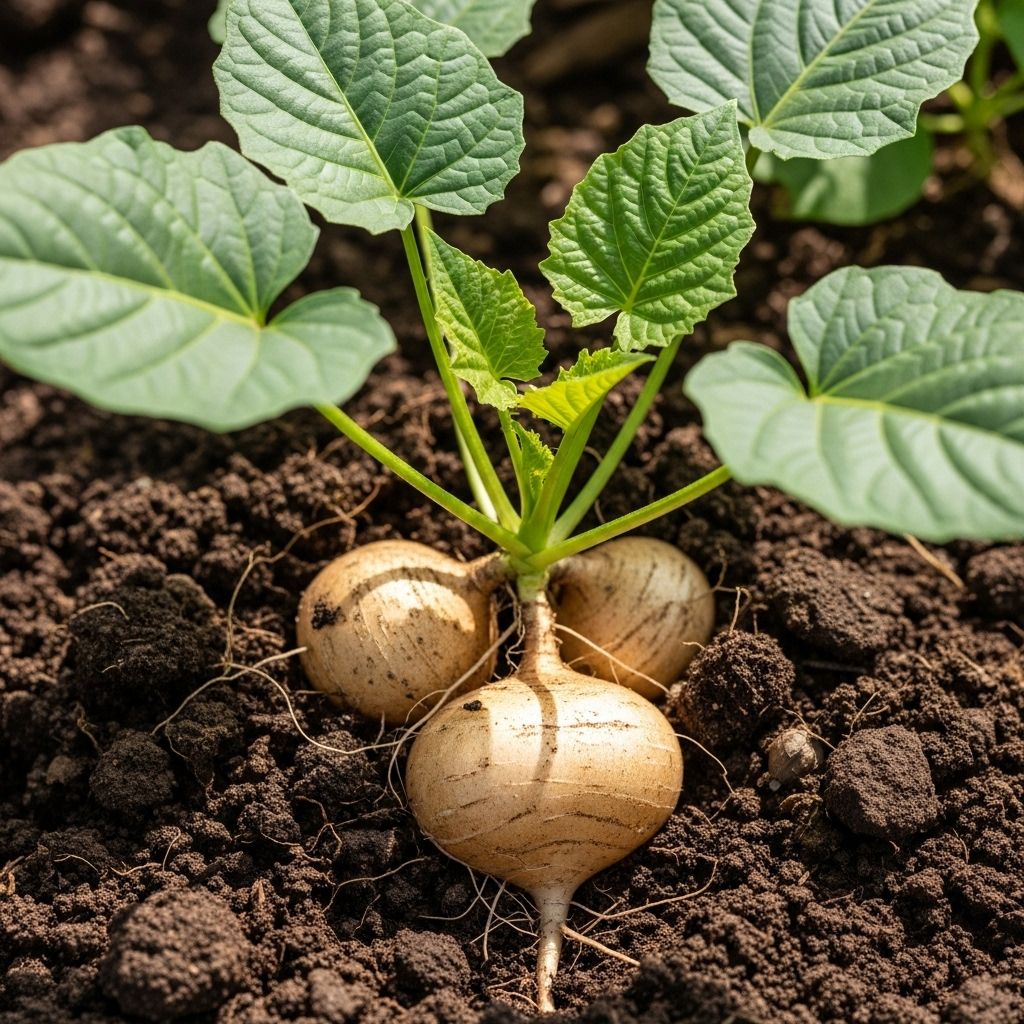 Healthy vines reward patience with juicy, subtly sweet tubers perfect for vibrant salads and snacks.