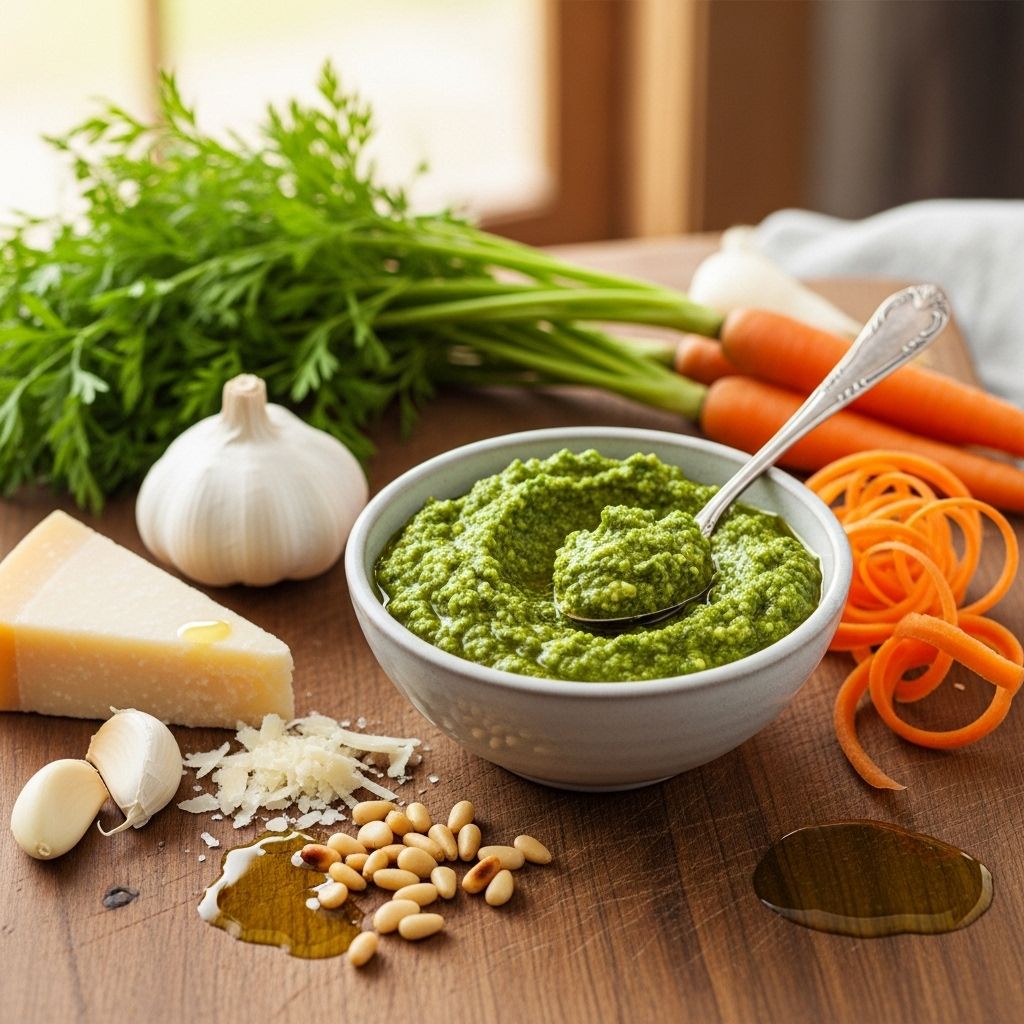 Transform leftover carrot greens into a vibrant, aromatic pesto that maximizes flavor and minimizes food waste.