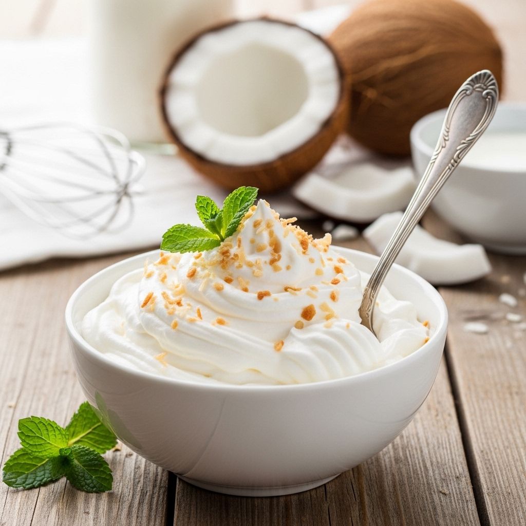 Create a fluffy, plant-based coconut topping that enhances any dessert.