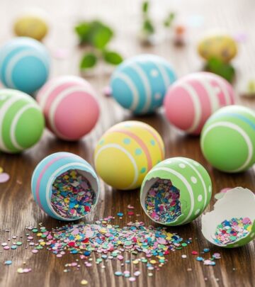 Colorful eggshell confetti bursts add a playful surprise to your spring festivities.