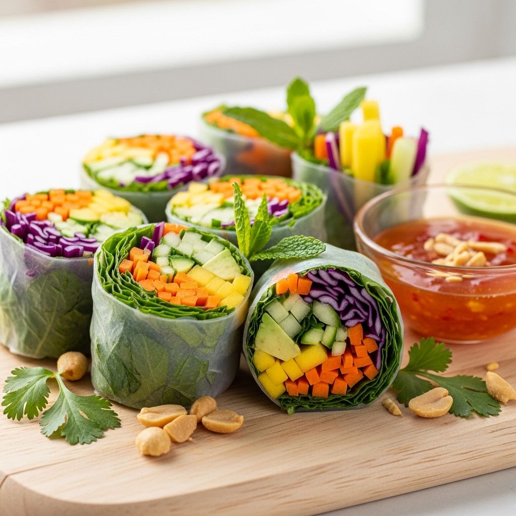 Colorful rice paper wraps bursting with natural flavors and hydration.