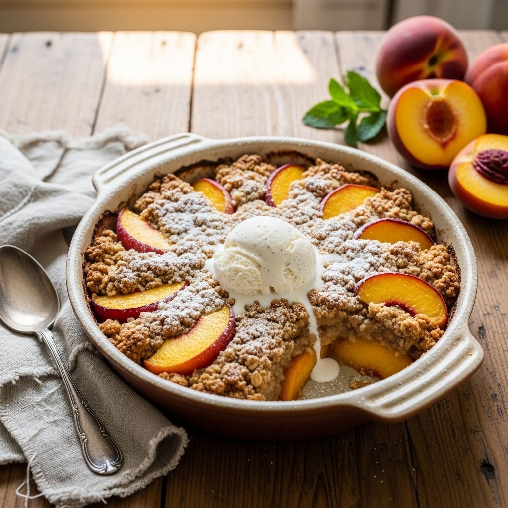 Tender sliced peaches meet a crumbly, buttery crust for a melt-in-your-mouth finish.