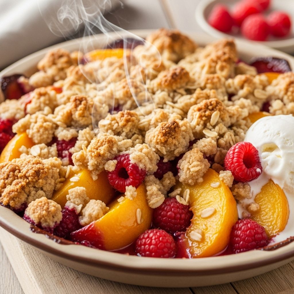 A golden buttery topping that shatters to reveal vibrant fruit flavor in every bite.