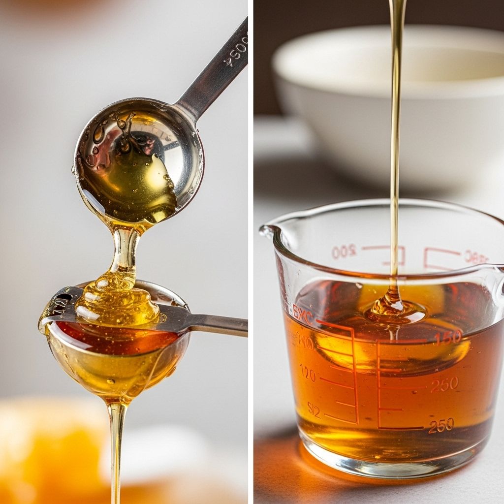 An oil coating on kitchen cups lets every drop of sticky sweetener slip away cleanly.