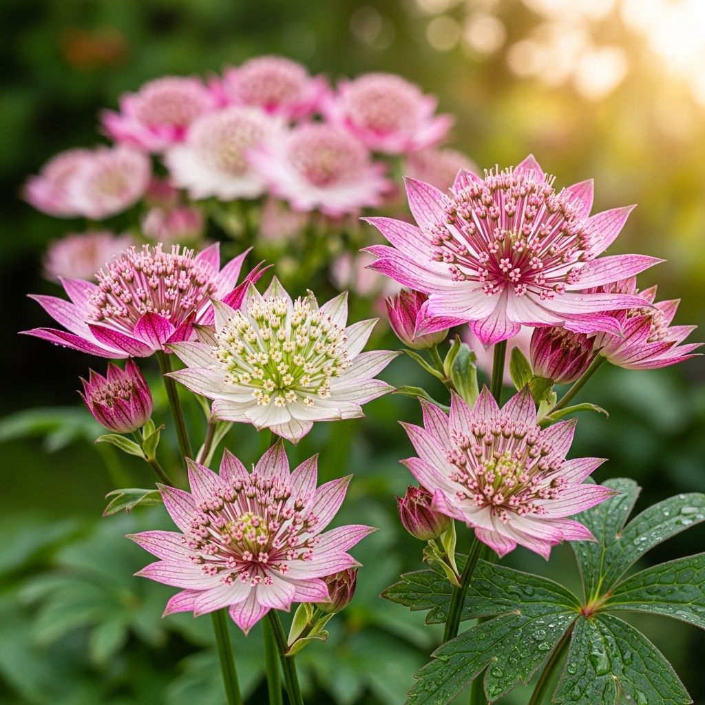 Masterwort’s delicate blooms add romantic flair to shaded borders and woodland gardens.