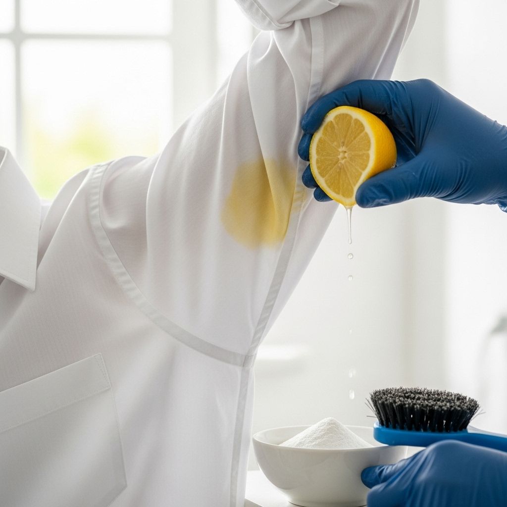 Household ingredients tackle stubborn yellow marks and safeguard garment fibers.