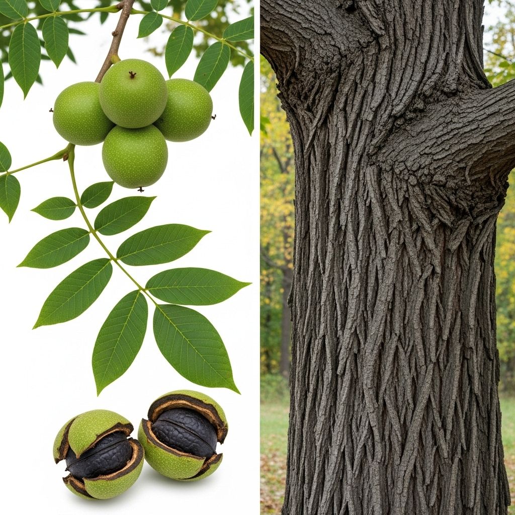 How to Identify the Common Black Walnut Tree (Juglans nigra) A comprehensive identification guide for recognizing Black Walnut trees in North America, from bark to nuts and seasonal traits.