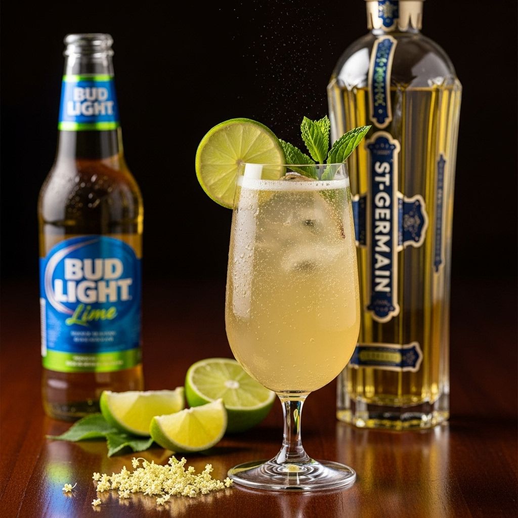 Effortless elegance meets refreshment in a floral-bright blend of lager and liqueur.