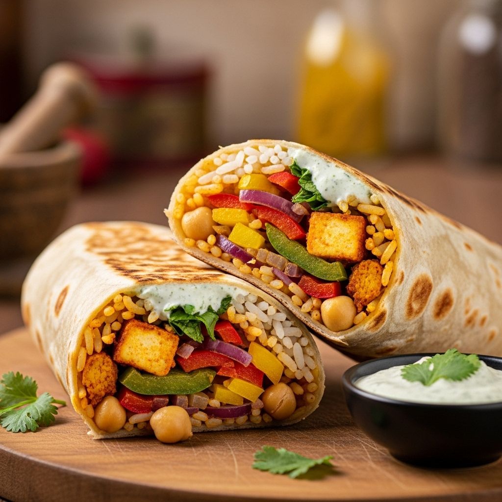 The Ultimate Indian Burrito: Spinach, Chickpeas, and Tomato Wraps A portable meal bursting with spiced chickpea and spinach for flavorful lunches.