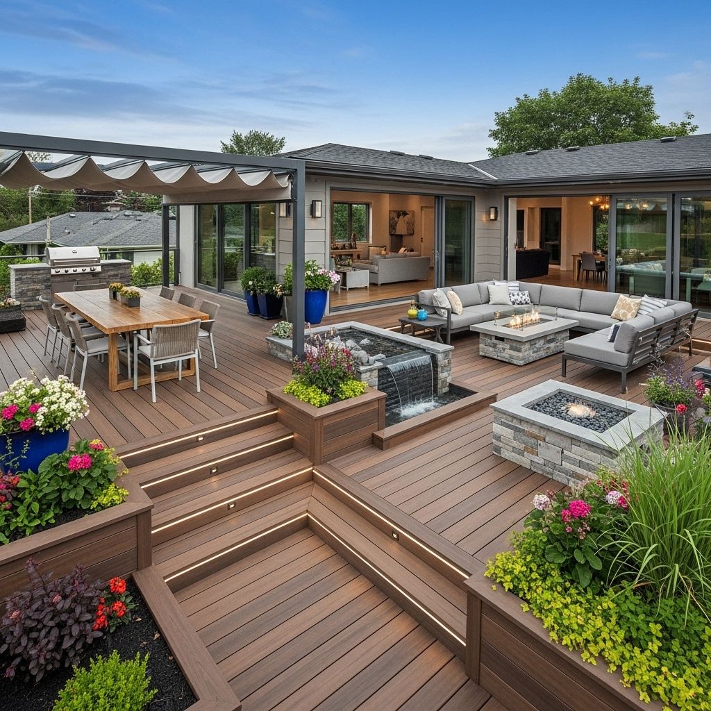 Incorporate built-in seating, planters, and shaded zones to create your own backyard oasis.