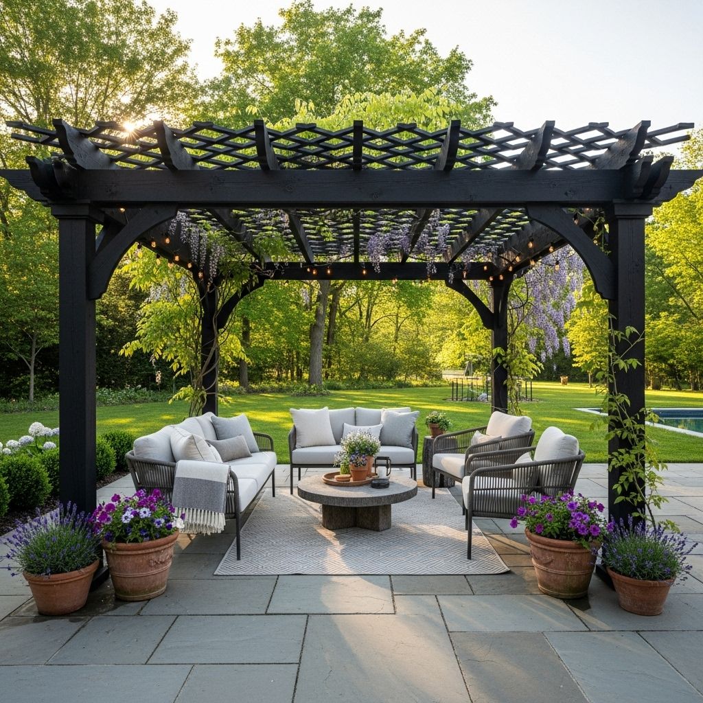 Custom garden canopies offer shade and privacy while creating warm gathering areas.