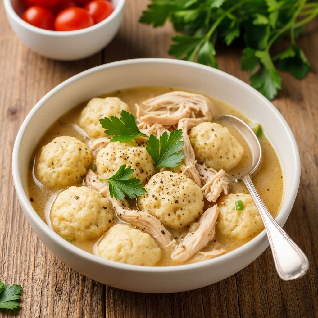 Moist protein, fluffy herbed bites, and rich broth come together with minimal fuss.
