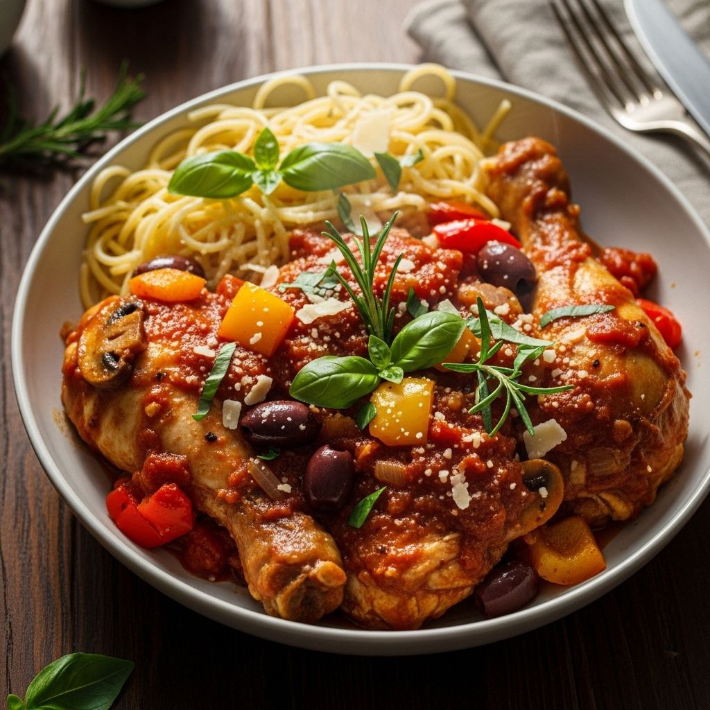 A shortcut to rich, braised chicken in a vibrant herb-infused tomato sauce.