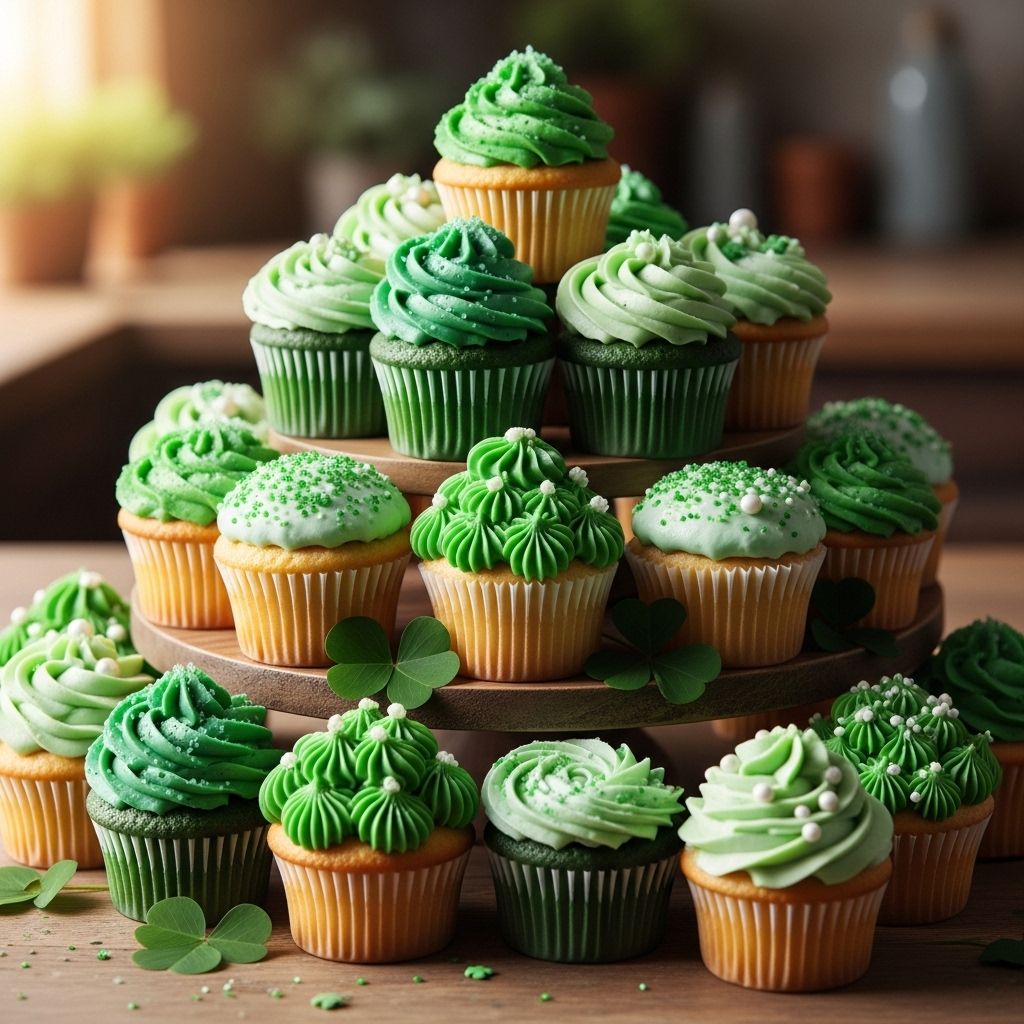 Soft vanilla cakes crowned with tangy frosting and sparkling sugar for festive appeal.