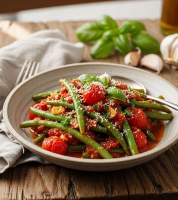 A simple method yields meltingly soft pods cloaked in rich, garlicky tomato sauce.