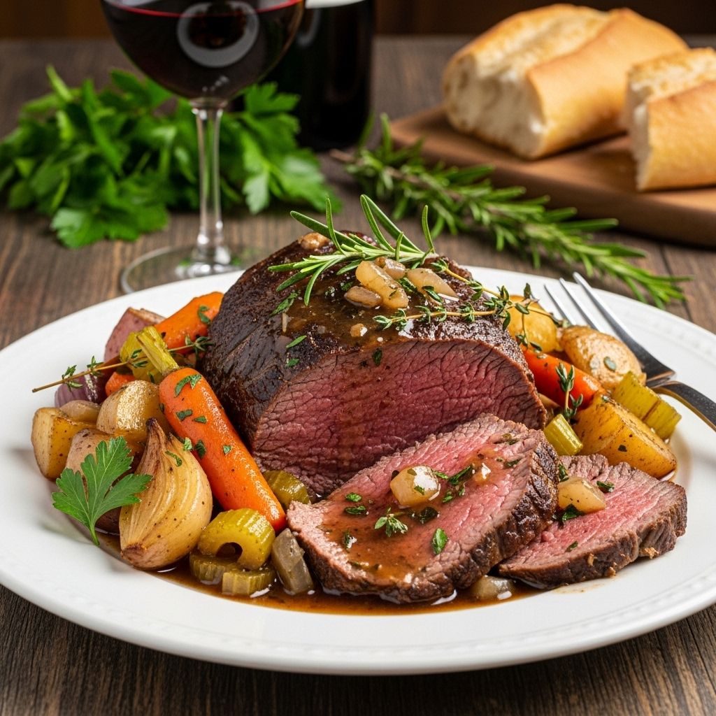 Slow braising turns a simple cut into juicy bites steeped in tomato and herb aromas.