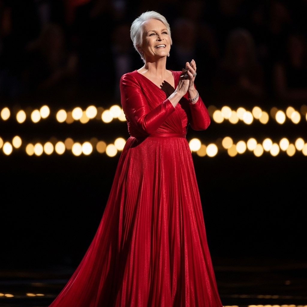 A vibrant red gown, heartfelt victory, and industry-defying confidence mark Jamie Lee Curtis’s unforgettable night at the 2023 SAG Awards.