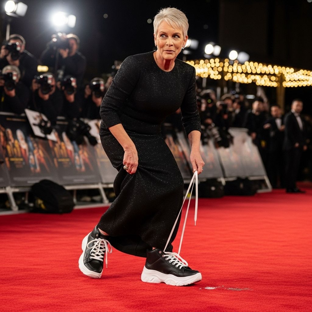Jamie Lee Curtis proves style and humor go hand-in-hand with her viral sneaker moment supporting fellow actors.