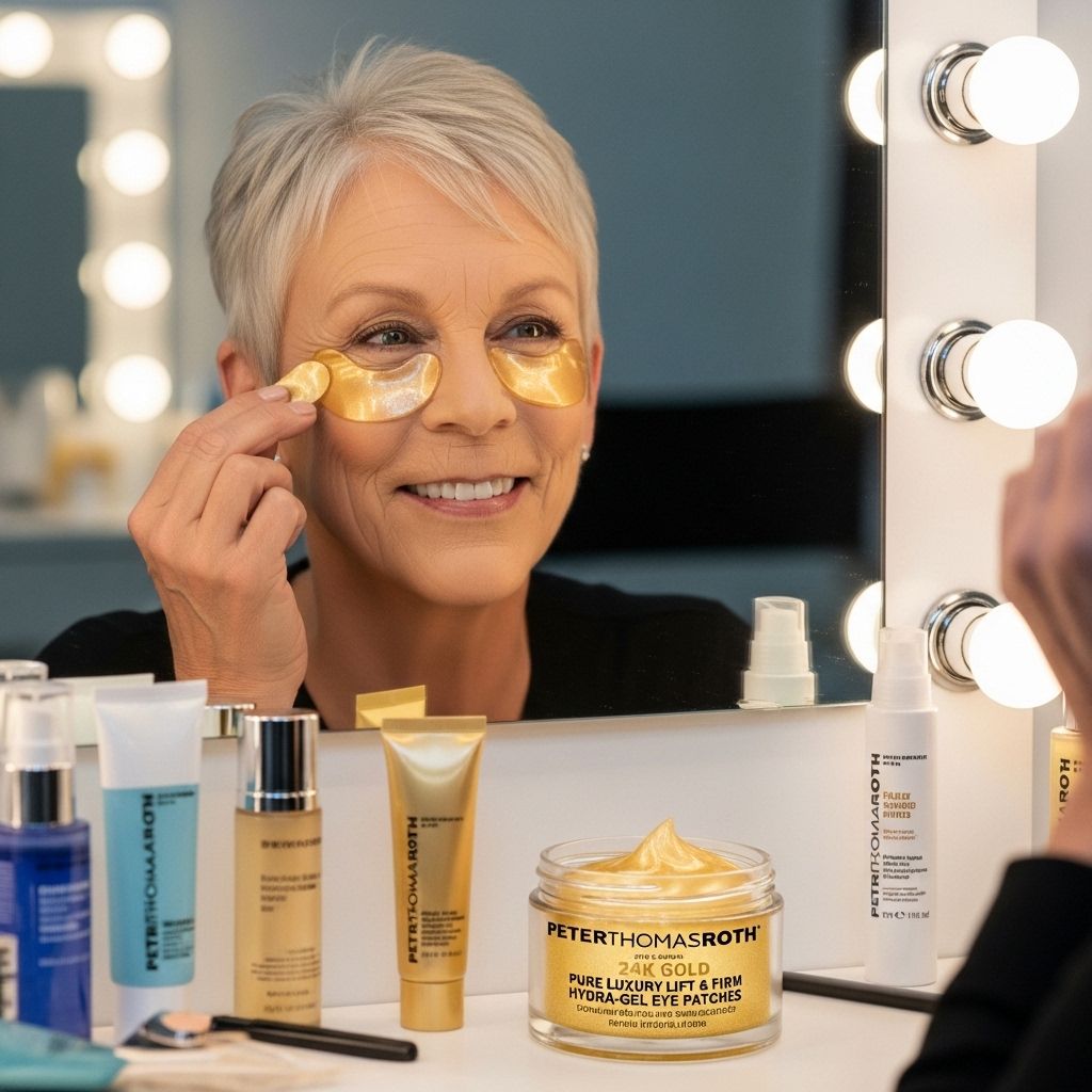 Discover why Jamie Lee Curtis and other celebrities swear by 24K gold eye patches for bright, hydrated, and de-puffed under-eyes.