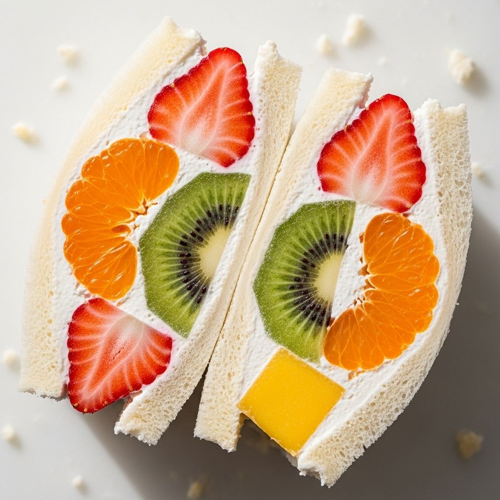 Japanese Fruit Sandwich (Fruit Sando): A Delightful Fusion of Cream, Fruit, and Soft Bread Experience a light, balanced treat as soft bread and cream unite in a burst of sweetness.