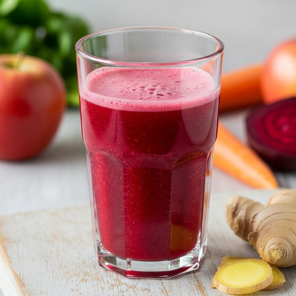 Juice Without a Juicer: Apple Carrot Beet Ginger Juice Craft a vibrant, nutrient-rich beverage using common kitchen tools and fresh produce.