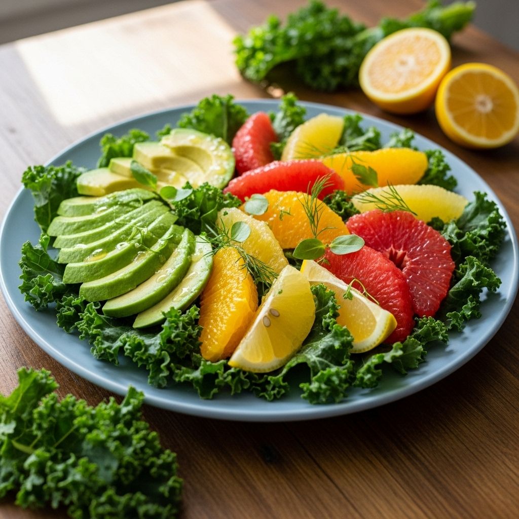 A zesty blend of creamy fruit and leafy greens delivers a refreshing, nutrient-dense meal.
