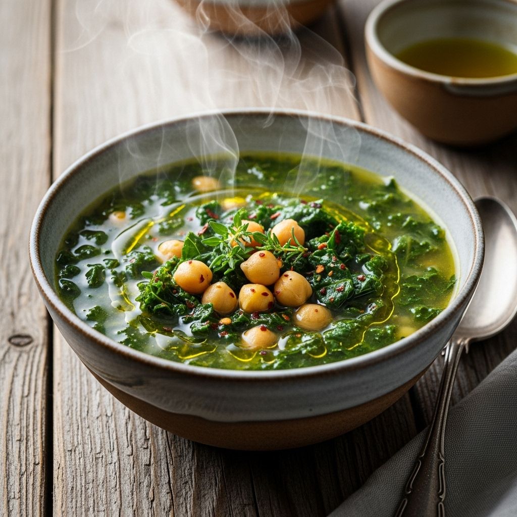 A nutritious homemade kale chickpea soup that blends vibrant greens, hearty beans, and fragrant herbs for a warming, easy meal.