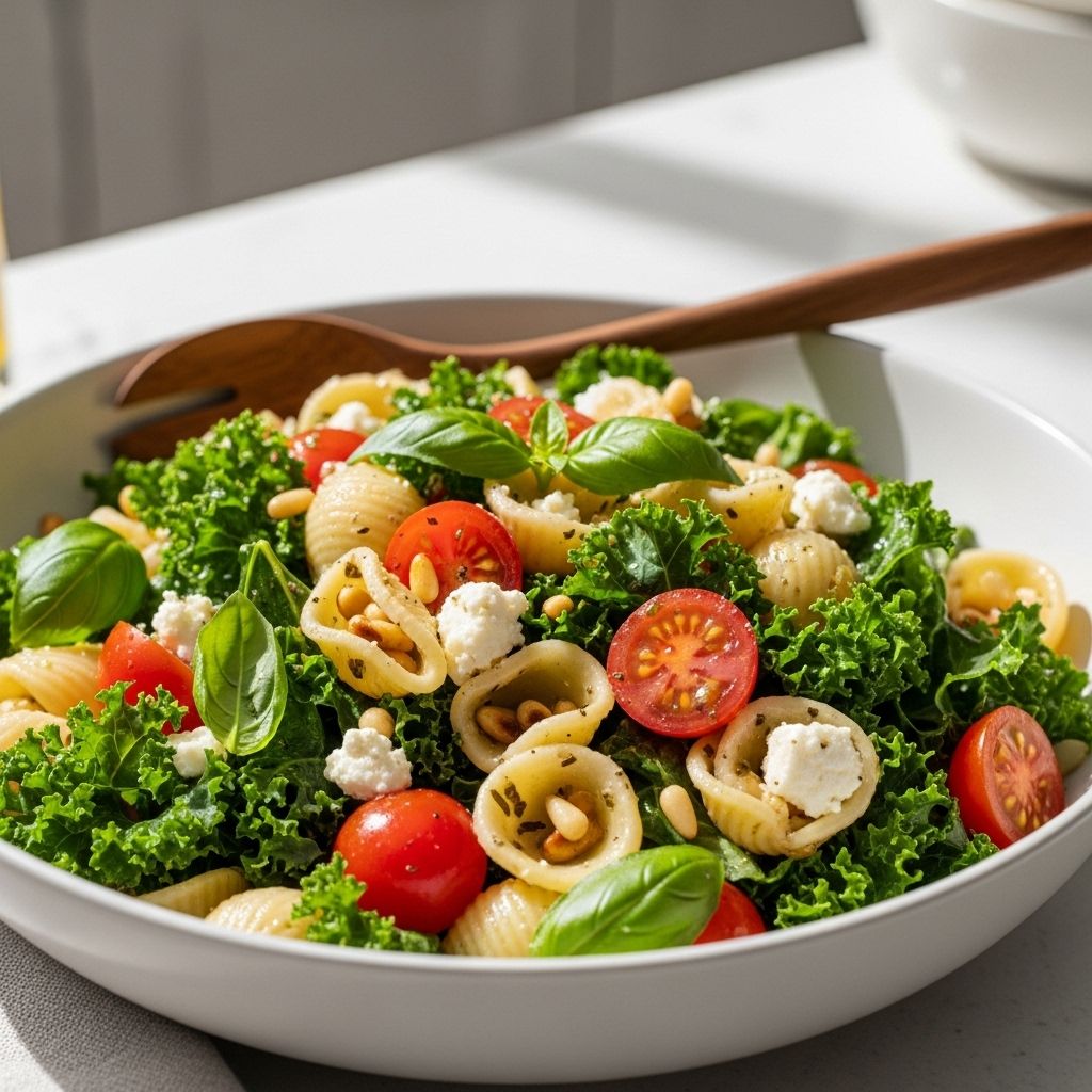 Crunchy greens, tender pasta, and nutty accents blend into a satisfying dish.