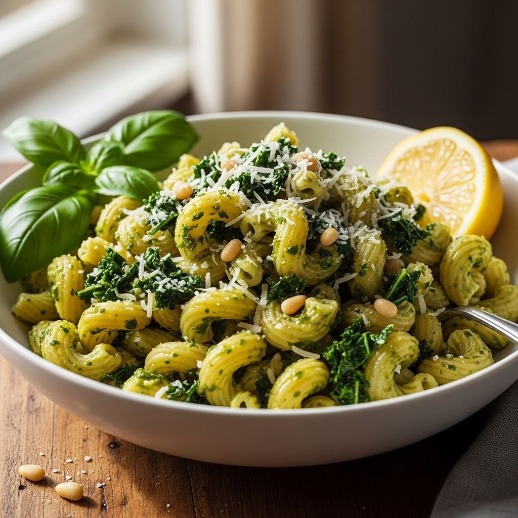 A quick, wholesome pasta dish with vibrant kale pesto, ready in under 30 minutes. Packed with flavor, nutrients, and easy to customize to your tastes.