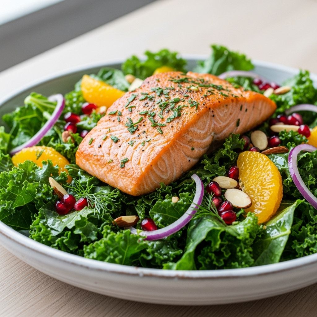Tender fish and crunchy toppings elevate hearty greens into a healthful, make-ahead dish.