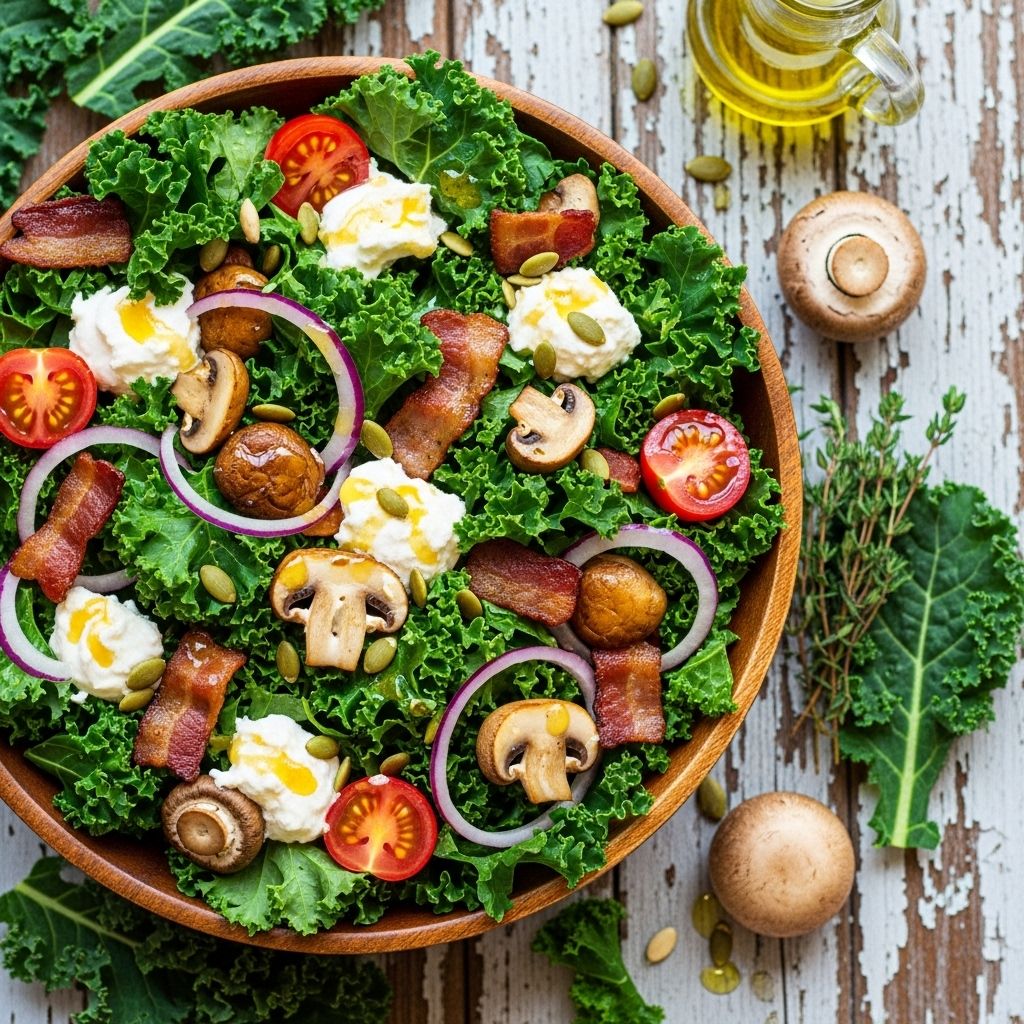 Warm savory toppings and zesty dressing transform humble greens into a crave-worthy meal.