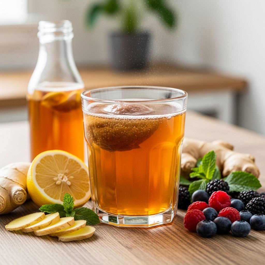 Fizzy tea packed with live cultures and antioxidants, though many claims remain unproven.