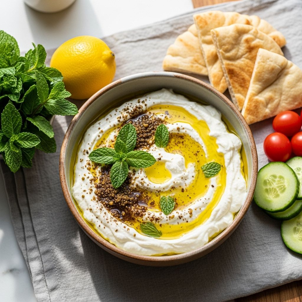 Strained to silky texture, this kitchen-crafted spread delivers tangy richness to mezze.