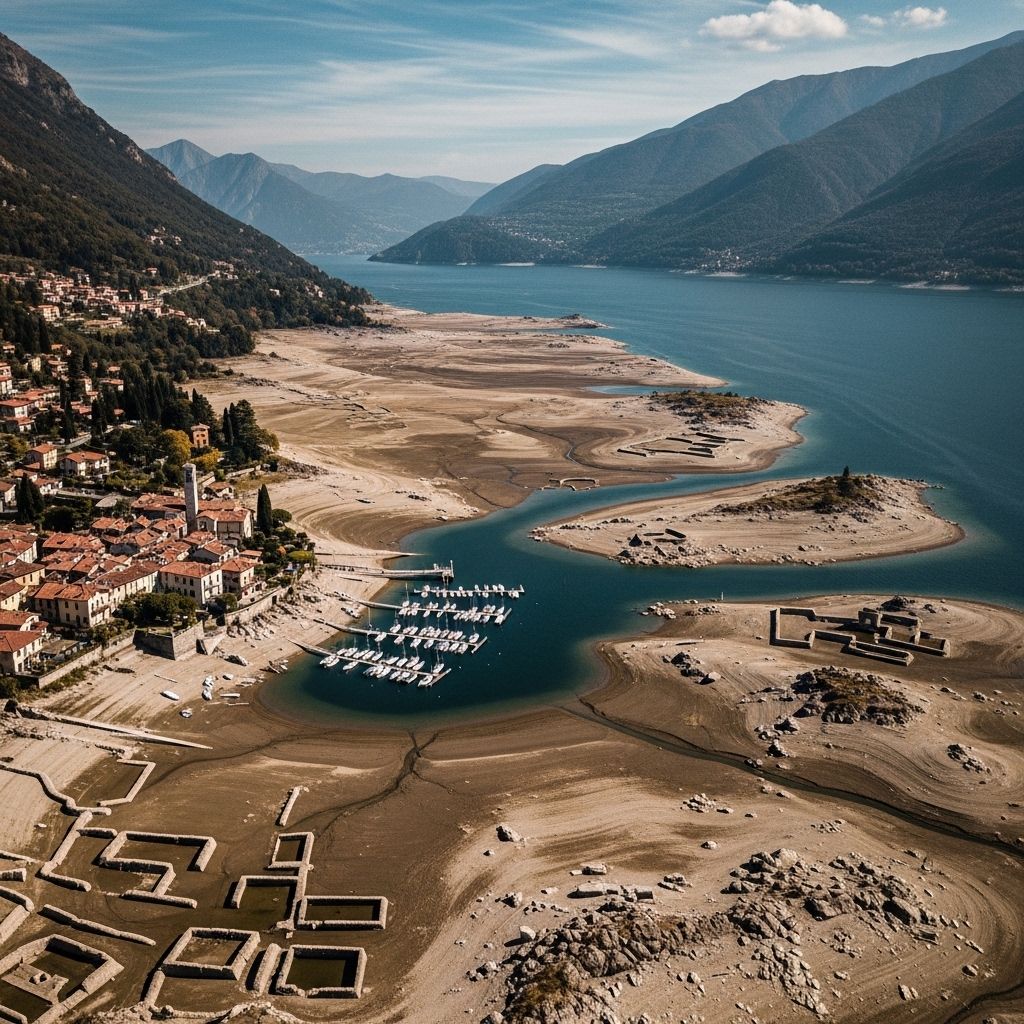 Italy’s iconic Lake Como faces record-low water levels, revealing climate change’s impact on natural beauty, tourism, and local livelihoods.