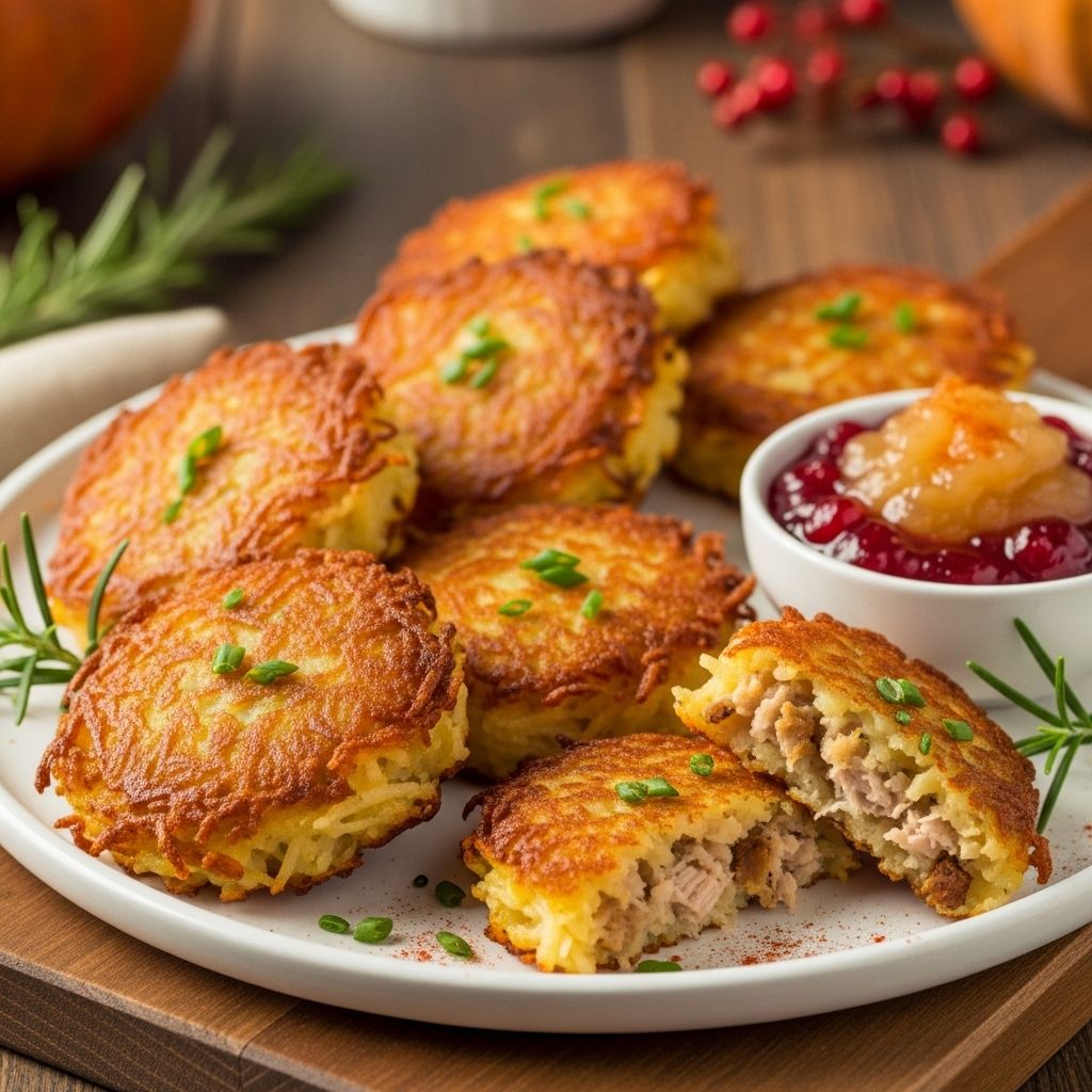 A crispy potato shell conceals savory holiday meat and a melting cranberry surprise.
