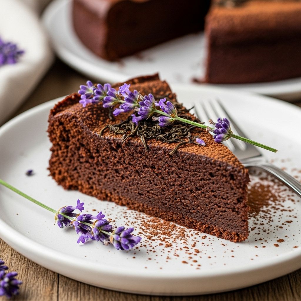 An elegant, gluten-free dessert that blends rich cocoa with floral fragrance.