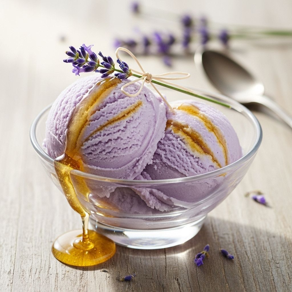 A floral-infused frozen dessert that charms with delicate sweetness and aromatic depth.
