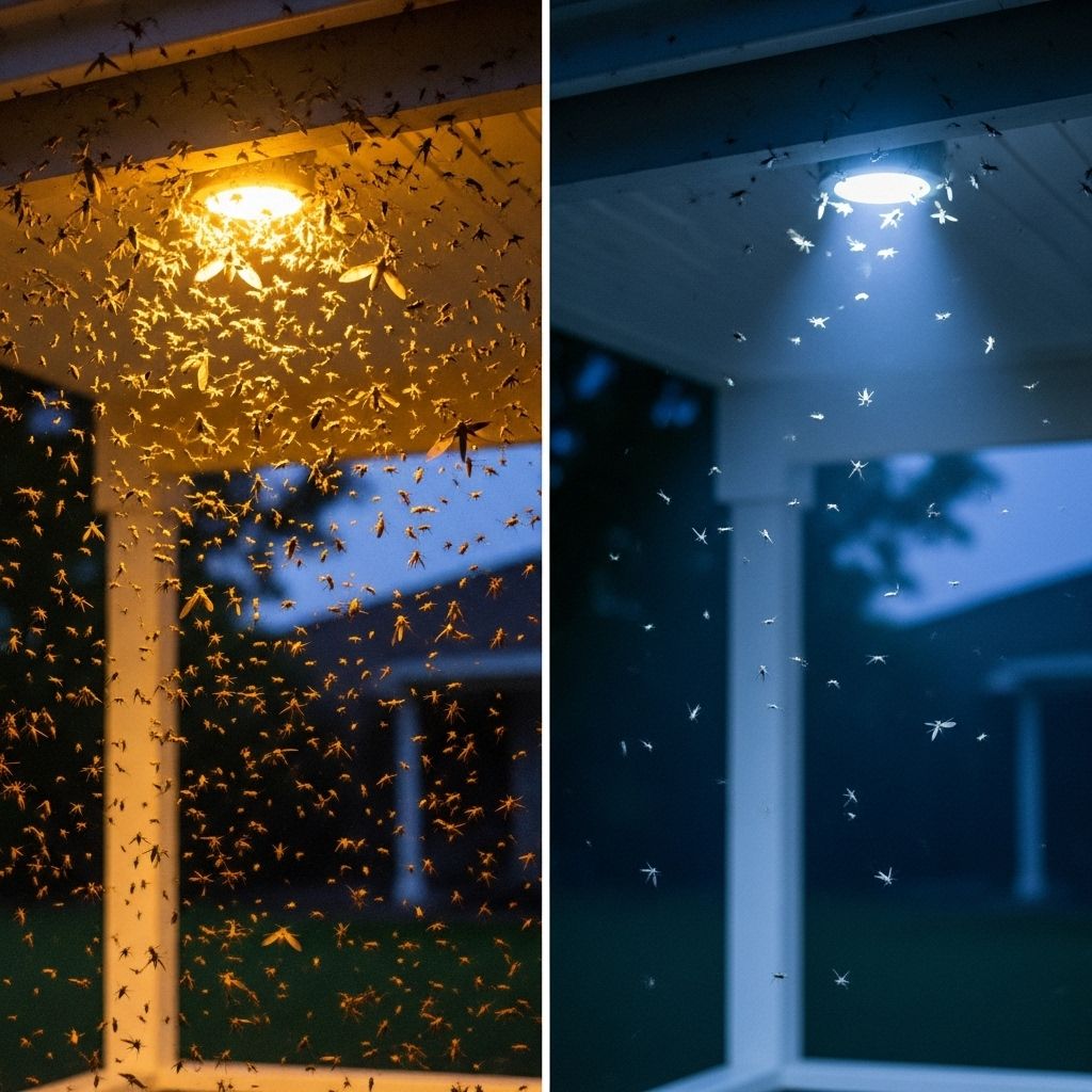 Warm-tone bulbs and strategic fixtures create enjoyable, pest-free outdoor evenings.